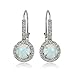 Sterling Silver Created White Opal and White Topaz Round Leverback Earrings