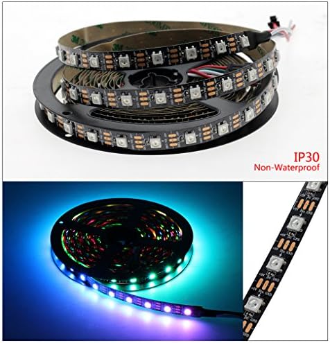 isharestrip 3.2ft 1m 60Pixels WS2812B Individual Addressable WS2811 Built-in 5050 RGB Digital Dream Color Flex LED Strip 60Pixels/m Black PCB Non-waterproof IP20 DC5V