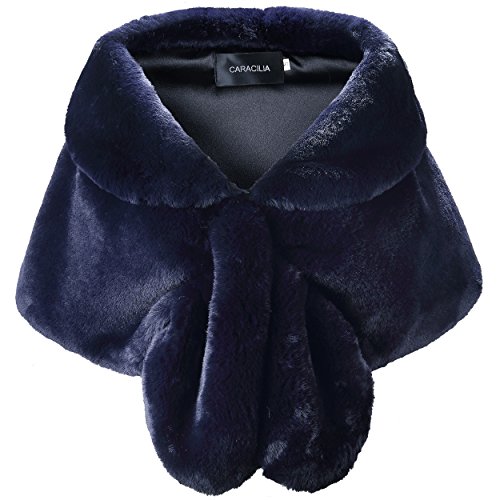 Caracilia Women Wedding Bridal Faux Fur Shawls and Wraps Navy L CA95