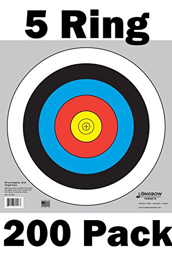 Archery 40cm & 80cm Targets by Longbow (200 pack, 40cm/approx 17" (5 Ring))