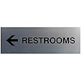 Signs ByLITA Basic Restrooms Left Arrow Directional Wall or Door Sign (Brushed Silver) - Large (1 Pack)