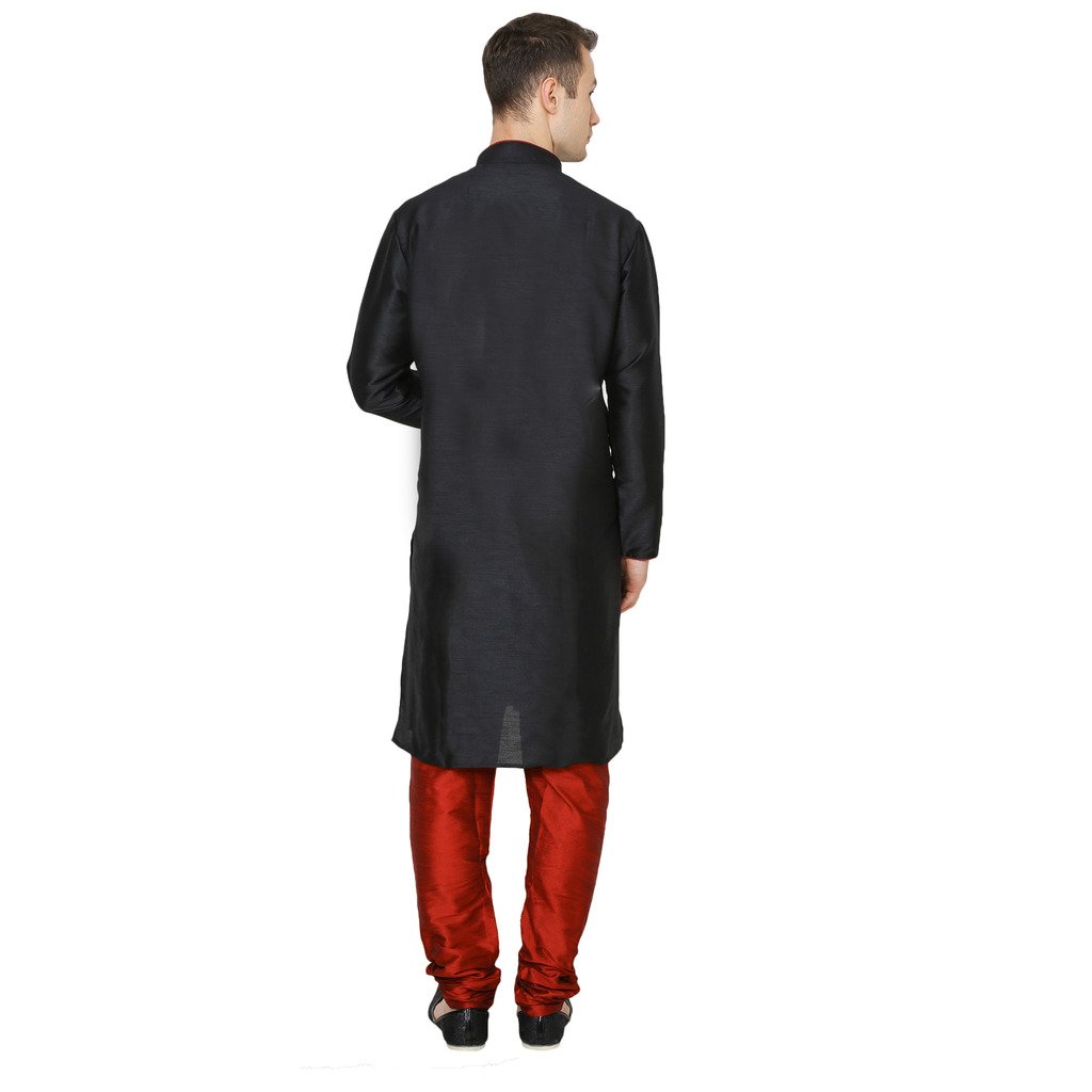 royal kurta men's dupion silk contrast piping kurta churidar