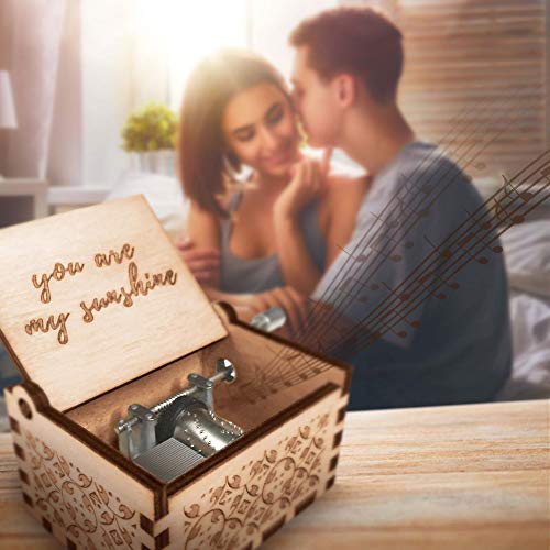 Ucuber You are My Sunshine Music Box - Wood Laser Engraved Vintage Cute Box Best Gift for Wife, Son, Daughter, Mom, Girlfriend, Wedding Anniversary/Birthday/Christmas/Valentine's Day