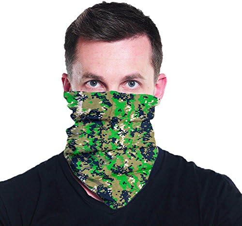 Tan Green Blue Digital Camo Multi Functional Seamless Tube Bandana