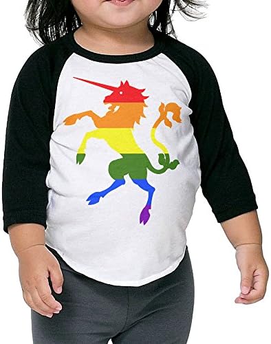 Autumn Kids Toddler Rainbow Unicorn Crew Neck 3/4 Sleeves Raglan T Shirts Black US Size 4 Toddler