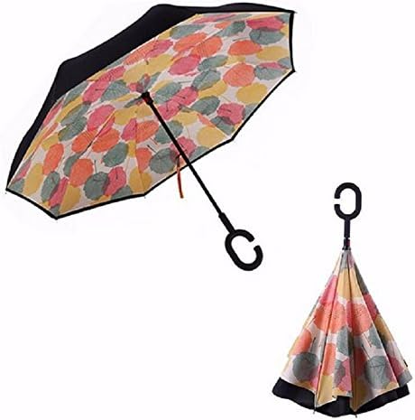 Self Standing Inverted Umbrella,Ompakey Double Layer Reverse Folding Windproof UV Protection Cars Outdoor Reversible Umbrella With C-Shaped Handle