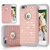 iPhone 7 Plus Case, ShuYo [Twinkle Series] Hard PC with Soft Rubber Heavy Duty Dual Layer Hybrid Armor Bling Diamond Defender Case Cover For iPhone 7 Plus(2016)(5.5 inch) - Rose Gold/Grey