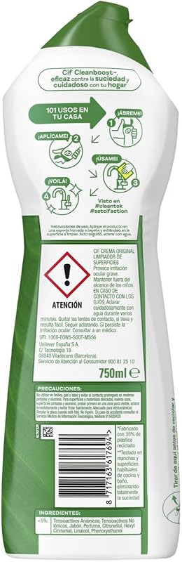 Crema Original Multisuperficies, Potente Limpiador con Fórmula de Micropartículas para el Baño y Cocina, 750 ml