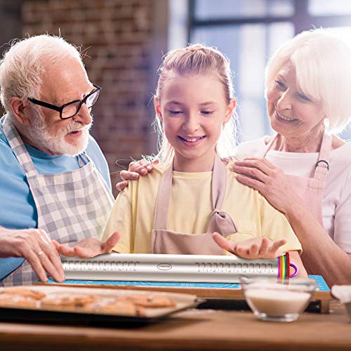 FIREOR Rolling Pin with Thickness Rings, Adjustable Stainless Steel Dough Roller with Silicone Non Stick Pastry Baking Mat for Dough, Fondant, Pizza, Pie, Pastries, Pasta and Cookies