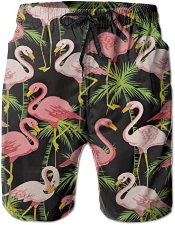 Men's Pink Flamingo Palm Tree Swim Shorts Swim Trunks
