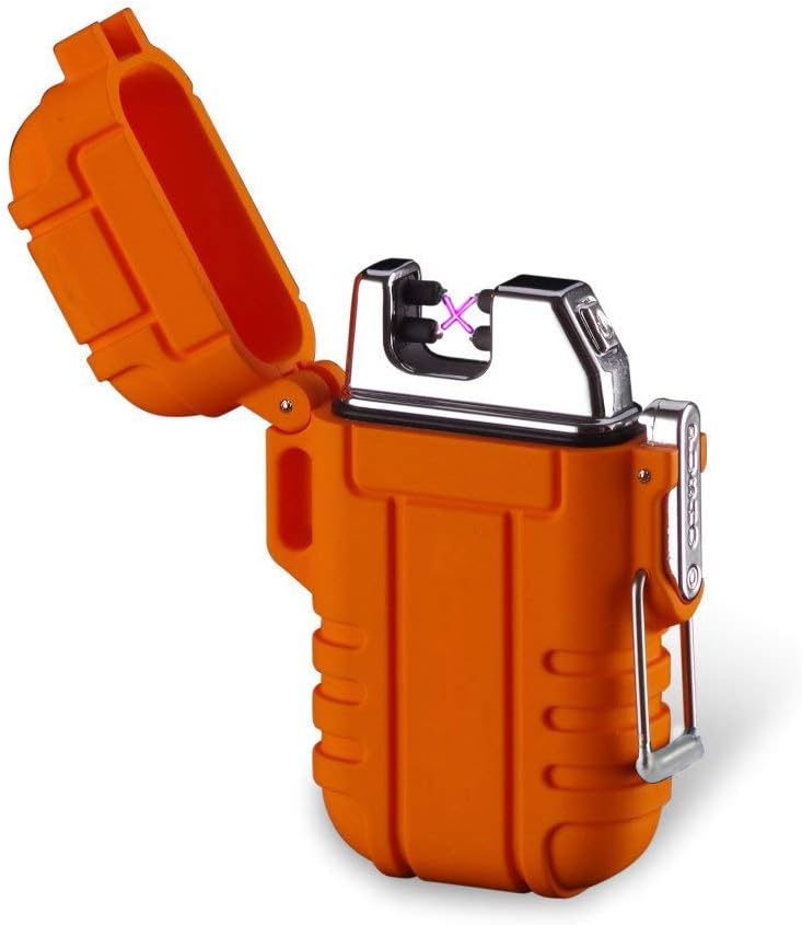 Dual Arc Lighter USB Rechargeable Plasma Lighter Waterproof and Windproof Mini Size for Outdoor Camping (Orange)