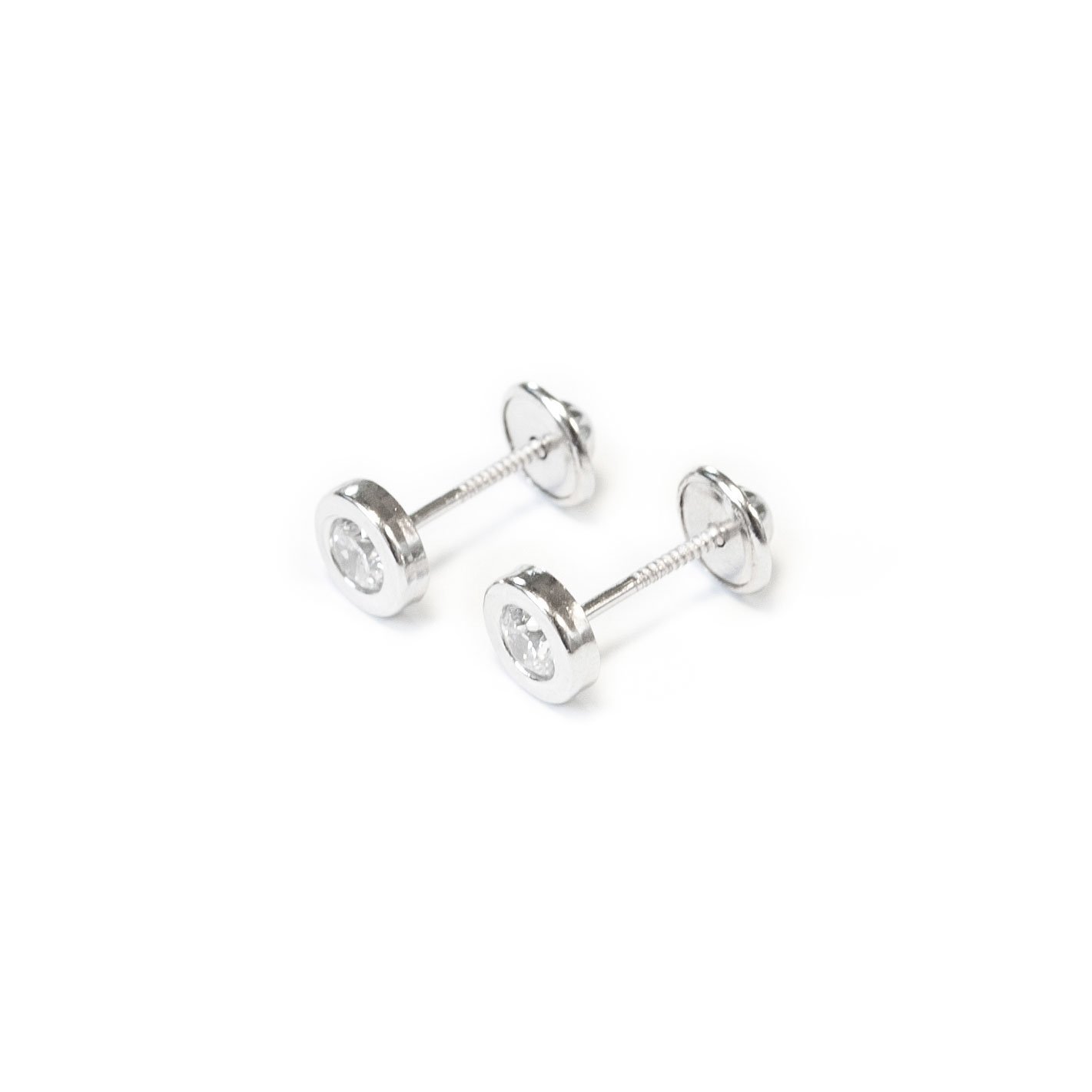 Mondepetit - 925 Sterling Silver Round Cubic Zircon Children's shine earrings