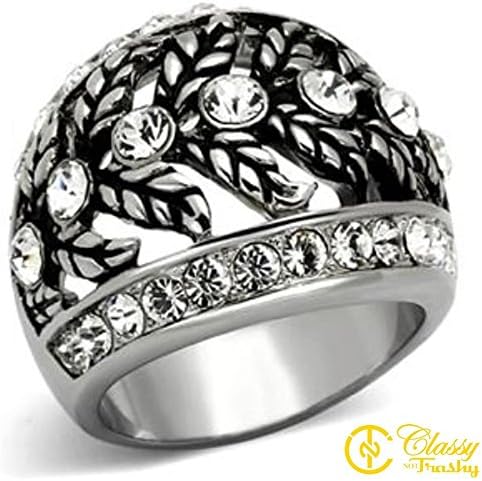 Classy Not Trashy Women's Fashion Jewelry Ring, Premium Grade Stainless Steel Clear Top Grade Crystal Dome Shaped Cocktail Ring Size 8
