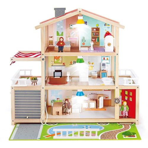 Hape Doll Family Mansion| Award Winning 10 Bedroom Doll House, Wooden Play Mansion with Accessories for Ages 3+ Years