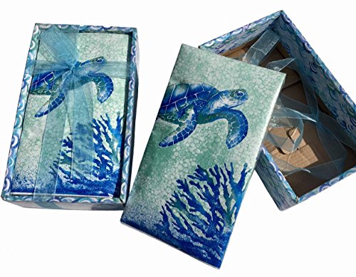 Nantucket Teal Blue Sea Turtle Napkin Caddy with 40 Guest Towels Hostess Napkins