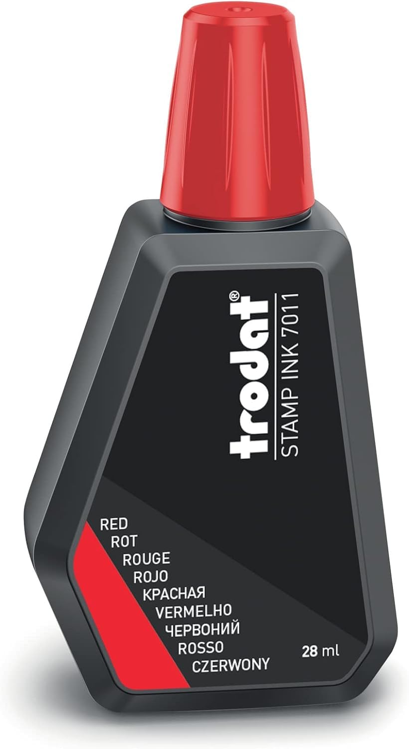 Trodat 7011 Red Ink Bottle - 28 ml - Replacement Ink For Hand Stamp Ink Pads