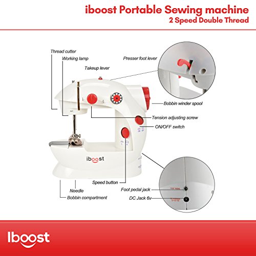 iBoost Portable Sewing Machine, Double-Thread, Cutter, and Foot Pedal, 2-Speed