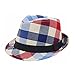 Premium Multi Color Plaid Stitch Black Band Fedora Hat, Red