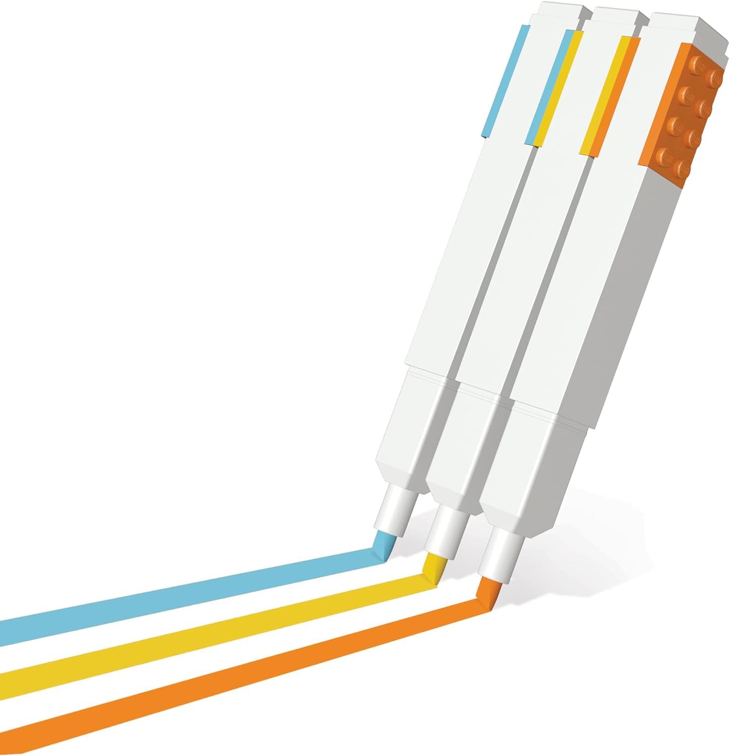 IQ LEGO Stationery 3 Pack Highlighter Markers with 4x2 Building Bricks - Yellow, Orange, Blue (51685)