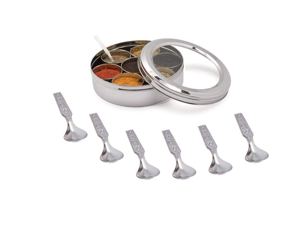 Shradha Trading Stainless Steel Transparent Masala Dabba - 7 Containers, Steel Masala Box, Kitchen Spice Box