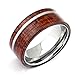 Will Queen Hawaii Koa Wood Inlay Men's Tungsten Wedding Bands with Mirror Polished Tungsten Stripe 8mm Promise Rings for Couples Engagement Matching Rings, Holiday Birthday Gift for Boyfriend