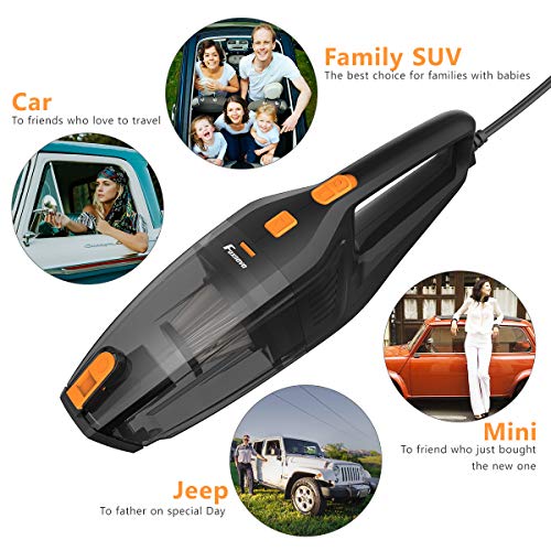 Foxnovo Car Vacuum Cleaner,DC 12V 120W High Power,Wet Dry Portable Handheld Auto Vacuum Cleaner for Car With 14.8ft Cable,Stainless Steel Filter,Carry Bag