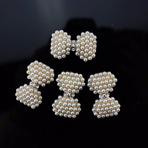 10 Pcs Bow Button Metal Pearl Rhinestone For Wedding Embellishment Craft Embellishments Diy Art Flatback Hair Flower Decoration Crafts Accessory (Pearl)