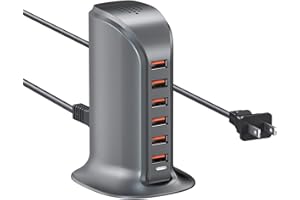 USB Charger Block 50W, ADRICY 6 Port Multiple USB Charging Station for iPhone 14/13/12, iPad, Samsung Galaxy, Google Pixel, and More (Gray 50W)