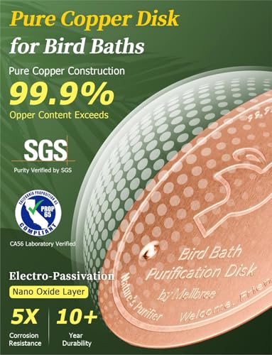 Mellbree 2-Pack Bird Bath Copper Disc, 0.6mm Reinforced 99.99% Pure Copper Cleaning Disk with Triple-Point Support for Physical Safe Clean Water All-Season, Universal Fit for Outdoor Birdbaths, Bowl