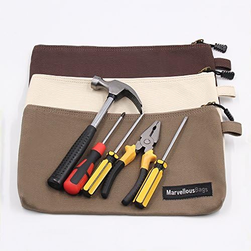 Heavy Duty Durable Storage 100% Canvas Tool Bags Water Resistent 20oz 13 x 7 inch Multi-Purpose Pouch Easily Sorts Supplies (3 Pack)