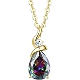 FANCIME 14K Solid Yellow Gold Birthstone Pendant Necklace for Women with Diamond Pear Shaped Teardrop Necklace Birthday Gifts for Mom Women Sterling Silver Chain 16" + 2" Extender