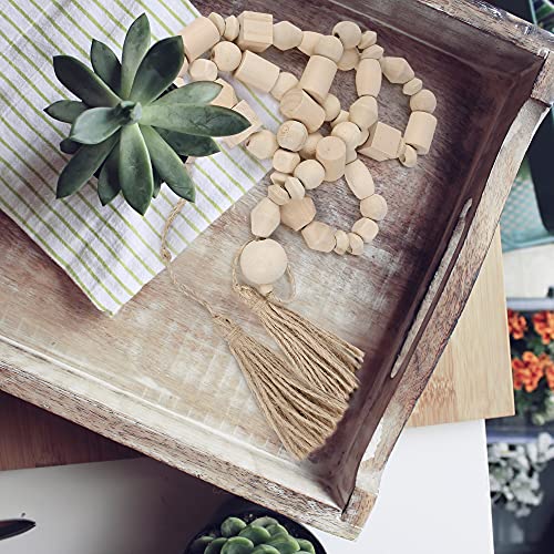 LotFancy Natural Wooden Bead Garland with Tassel, 60in / 5ft, Modern Farmhouse Boho Bead String for Décor, Various Shapes Design, for Home Wall Shelf Coffee Table