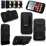 One Touch Fierce 2 - Cellularvilla Hard Soft Dual Layer Hybrid Armor Shell Holster Kickstand Combo Case with Locking Belt Swivel Clip Case Cover for Alcatel One Touch Fierce 2 7040T (Black)