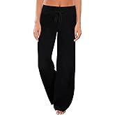 AMiERY Women's Comfy Casual Pajama Pants Floral Print Drawstring Palazzo Lounge Pants Wide Leg