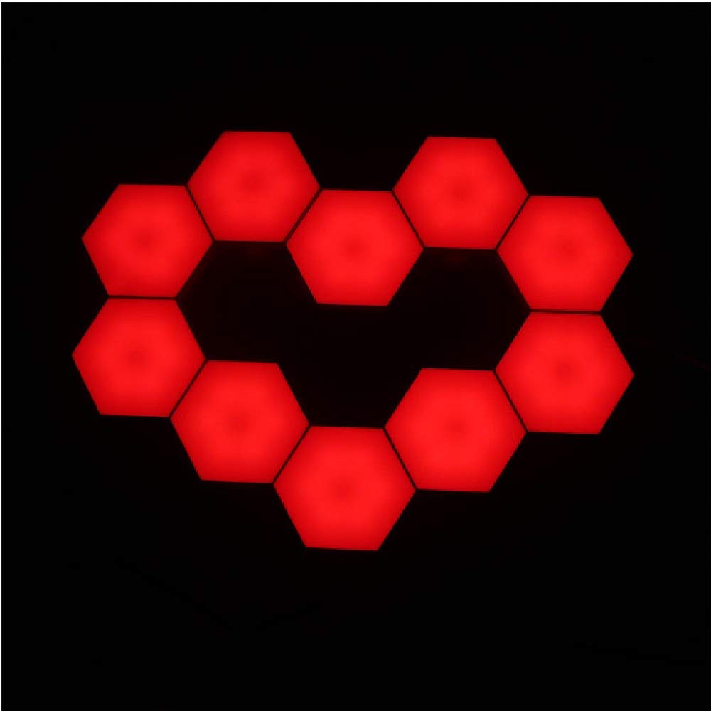 Modular Touch Light,Creative Smart Sensitive LED Light Panel Removable Hexagonal Wall Lamp DIY Magnetic Geometry Splicing Light Honeycomb Hallway Night Light (Red-10pack)