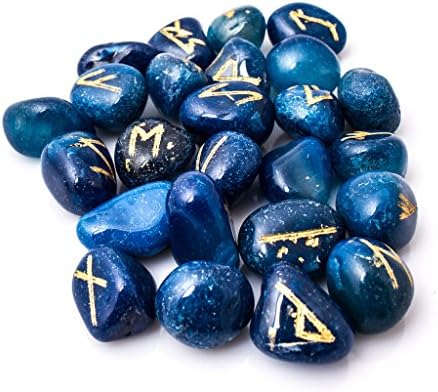 CrystalEra Blue Agate Stone Rune Set Reiki Healing Crystal Tumbled Natural Gemstone