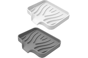 Volumoon Silicone Soap Dish Tray Holder, Self-Draining Bar Soap Saver with Slope Design, 2-Pack Gray and White, Easy to Clean