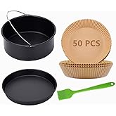 Air Fryer Accessories,7 inch Cake Barrel,Pizza Pan,50 Pcs Baking Paper and Silicone Brush for Ninja Gowise Cosori Phillips Cozyna Gourmia Zeny,