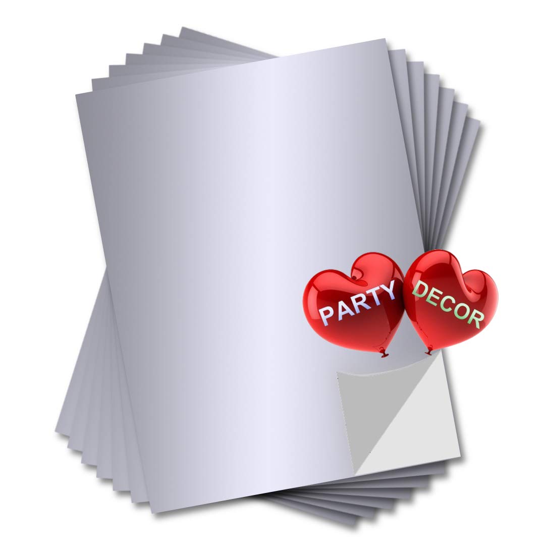 Silver Self Adhesive Gloss Vinyl Sheet - A4 - Pack of 5 - Perfect for Hobby & Craft by PARTY DECOR