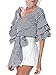 Simplee Apparel Women's Off Shoulder V Neck Wrap Blouse Shirt Waist Tie Plaid