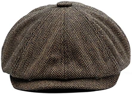 Retro 8 Panel 'Newsboy' Style Flat Cap Mens Gatsby Hat Herringbone Tweed Cap