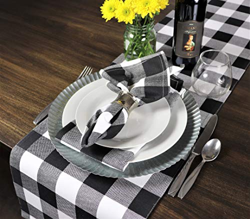 Crabtree Collection Deluxe Cotton Table Linens, Bright Colors for Kitchens and Dining Rooms - (Black Buffalo Check 12x72 Runner) - Thumbnail 2