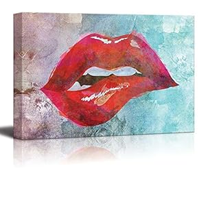 Painting of a Lip Bite on a Canvas Watercolored Background - Canvas Art Home Art - 12x18 inches