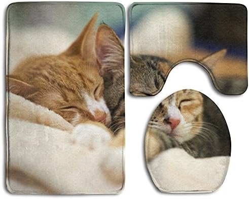 RedBeans Sleeping Cat Bath Mat Bathroom Carpet Rug Washable Non-Slip 3 Piece Bathroom Mat Set