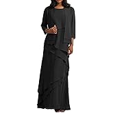 Mother of Bride Dresses with Jacket 2-Pieces Long Mother of The Groom Dress Ruffle Chiffon Formal Evening Gowns