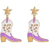 Colorful Western Cowgirl Boot Dangle Earrings for Women Enamel Cowboy Boot Hat Earrings Sparkling Country Concert Disco Gifts Jewelry