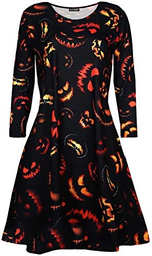 Be Jealous Womens Pumpkin Skull Bat Flared Swing Mini Dress