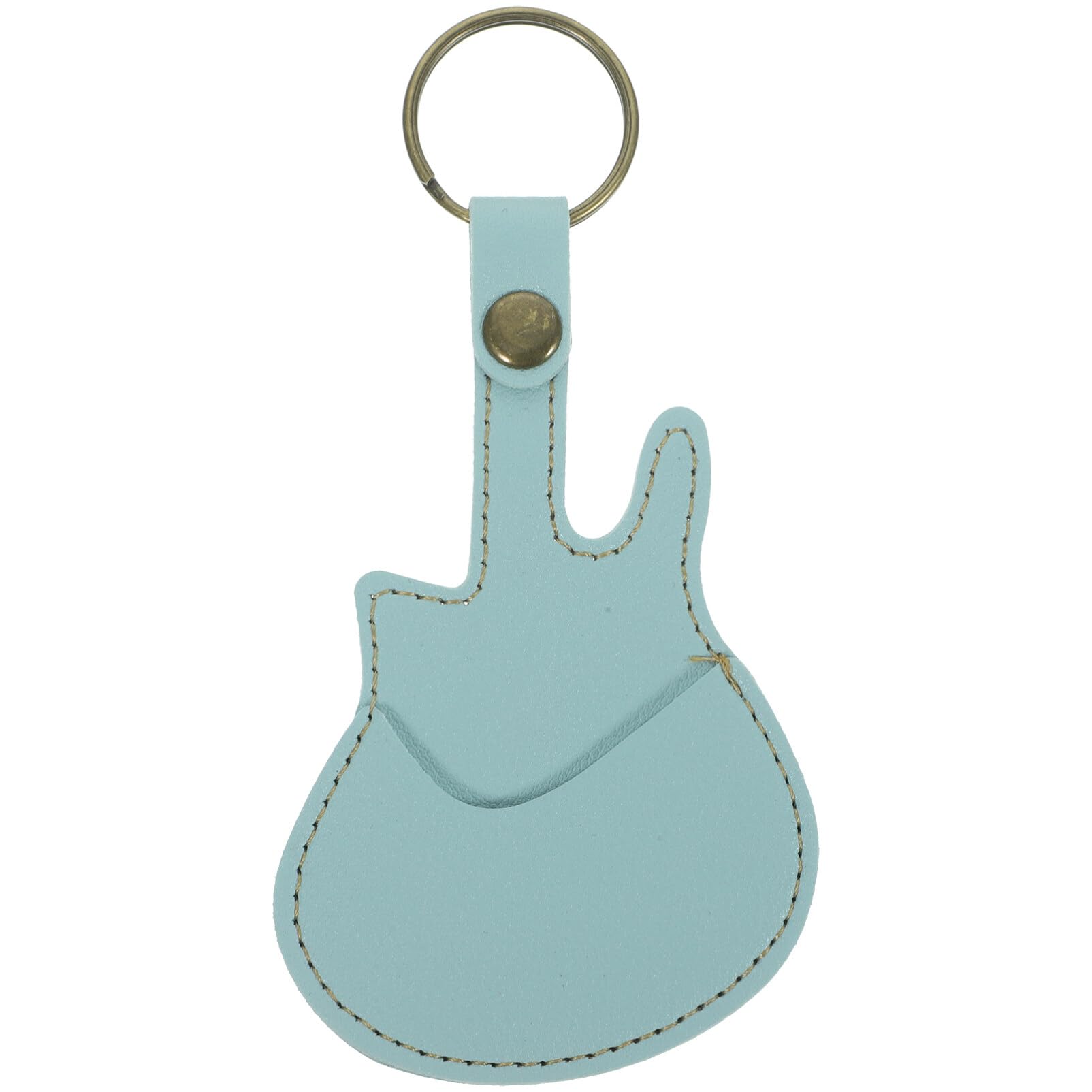 Milisten 1Set Guitar Holder Leather Keyring Keychain Case Mini Guitar Shape Plectrum Case Bag with 5Pcs Plectrums (Green)