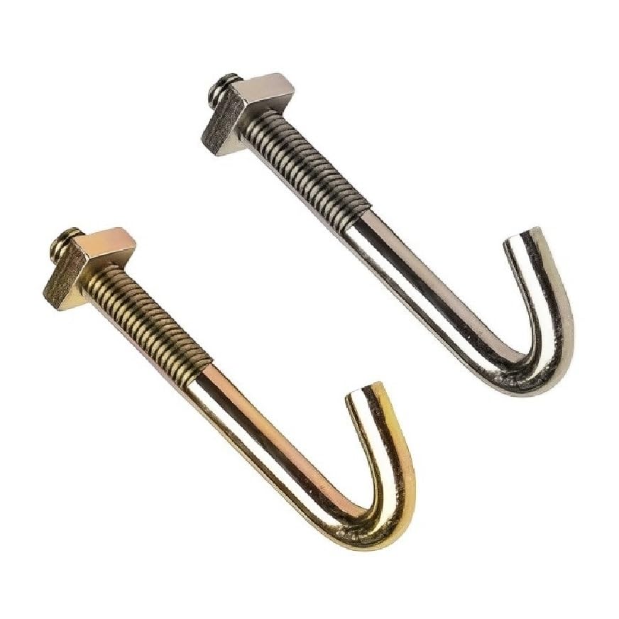 TERF® M10 X 165mm J Hook Bolts Zinc Yellow Plated Steel M10 (10mm) X 165mm Hook Bolts with Square Nut for Roofing Gutter Fence & Hanging of Cable Wire Chain other - Pack of 2