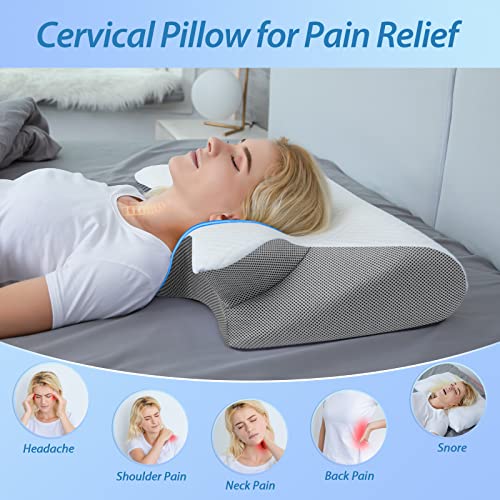 HOMCA Memory Foam Cervical Pillow, 2 in 1 Ergonomic Contour Orthopedic Pillow for Neck Pain, Contoured Support Pillows for Side Back Stomach Sleepers